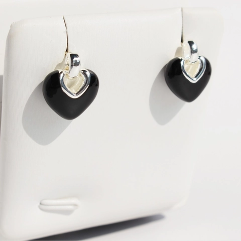 Orecchini Cuore Smalto E Pietra Di Luna Con Perno Argento 925 Gioielli Ottone Per Donne