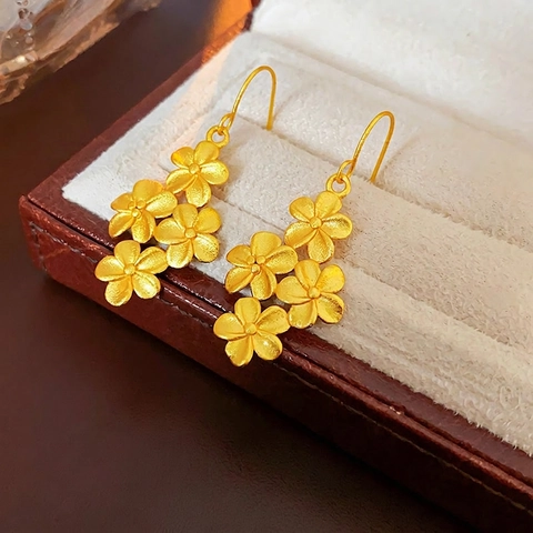 Floral Cluster Drop Earrings Matte Gold Plated Copper Vintage Flower Hook Jewelry For Women With Steel Earring Post