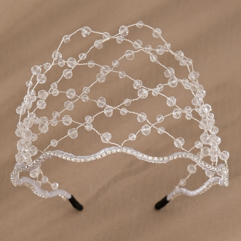 Cerchietto Vintage Intrecciato a Mano in Rete Con Cristalli Acrilici Strass per Matrimonio Sposa Festa Gioielli per Capelli Donna