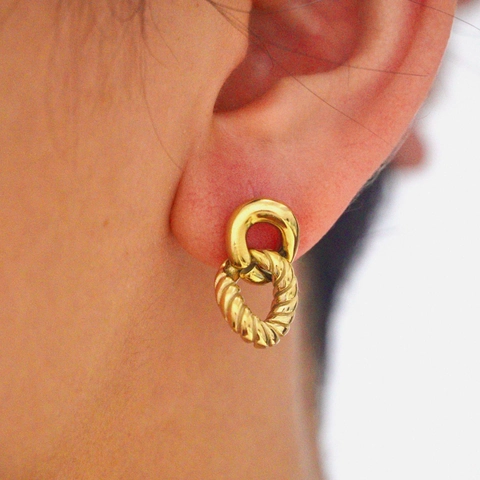 Boucles D'oreilles Créoles Doubles Entrelacées Corde Torsadée Plaqué Or 14K Acier Inoxydable Style Minimaliste Vintage