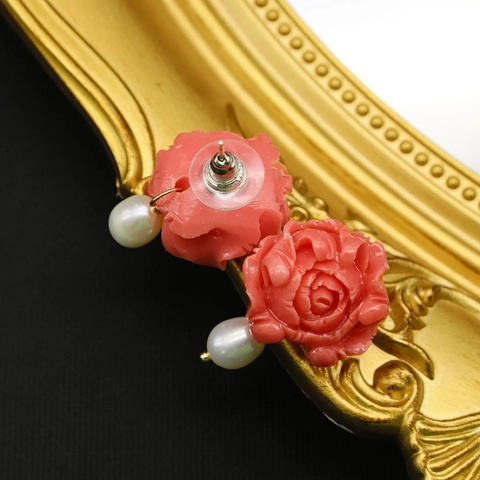 Boucles D'oreilles Pendantes Fleurs Vintage Künstliche Perle Naturelle Pierre Gemme Style Ethnique Avec Tige En Argent 925