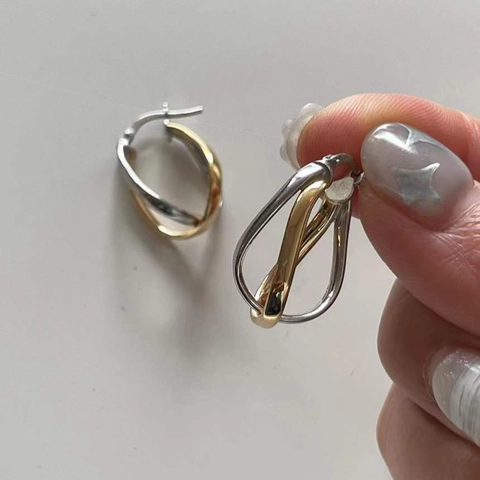 Koreaanse 925 Sterling Zilver Tweekleurige Kruisdraaiing Oorbellen Elegante Goud Zilver Vergulde Sieraden Voor Dames Mode