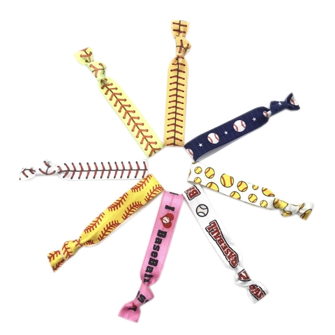Elastic Hair Ties Baseball Softball Stitching Knotted Ribbon Ponytail Holders Sporty Wristbands For Women Girls