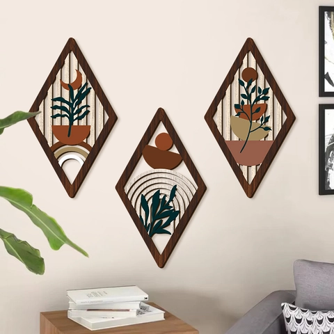 Decorazione Da Parete In Legno Bohemien Astratto Pianta Foglia Sole Luna Arcobaleno Minimalismo Moderno Ornamento D'arte Rustico
