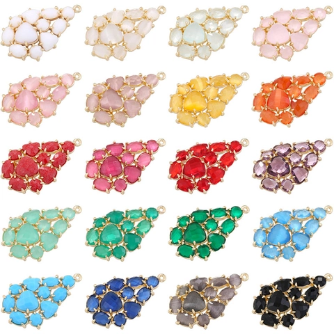 Grape Leaf Pendant Copper Inlaid Colorful Glass Synthetic Gemstone Charm Elegant Jewelry Making Connector Accessory