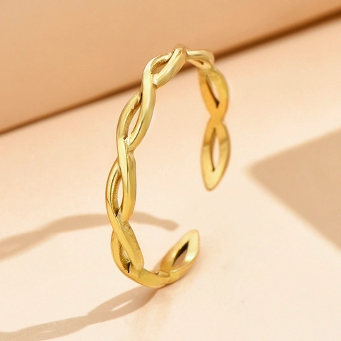 Minimalistische Geflochtene Gedrehte Edelstahl Offene Ring Für Frauen Verstellbare Geometrische Vergoldete Schmuck