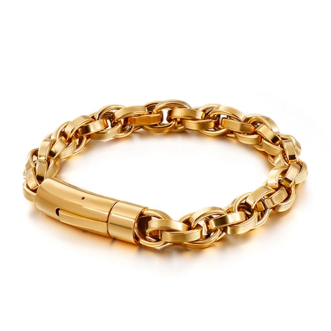 Pulsera De Cadena Gruesa Para Hombre Acero De Titanio Eslabones Trenzados Estilo Industrial Joyería Con Cierre Cilíndrico