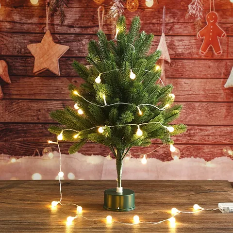 Mini Artificial Christmas Tree Tabletop Decoration With Warm LED Lights Desktop Pine Tree Ornament For Home Office Restaurant