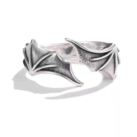 Bagues Ouvertes Ailes D'Ange Et De Démon Ajustables Alliage Rétro Couleur Argent Bijoux Gothiques Unisexes