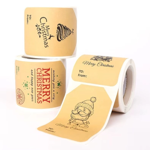 Etiquetas De Regalo De Navidad Papel Kraft Autoadhesivo Merry Christmas Pegatinas Para Decoración De Empaques Festivos