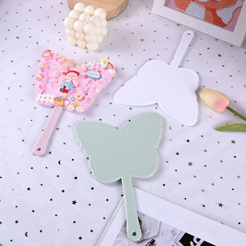 Butterfly Shaped Handheld Makeup Mirror Portable Plastic Cosmetic Vanity Mirror DIY Base Macaron Candy Colors Beauty Tools