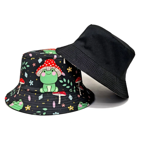 Vissershoed Polyester Cartoon Kikker Paddestoel Print Opvouwbaar Zonbescherming Buiten Voor Dames Heren