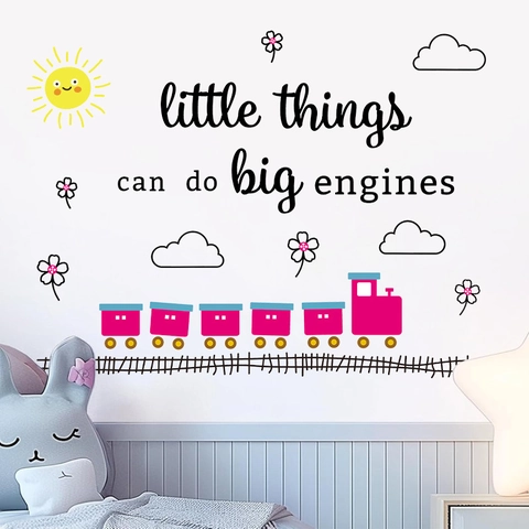Adesivi Murali Treno Cartoni Animati PVC Citazione Ispiratrice Nuvole Sole Fiori Decorazione Cameretta Bambini