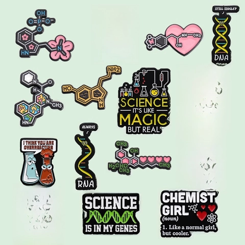 Pines De Esmalte De Aleación Tema Laboratorio Ciencia Molécula DNA Elemento Microscopio Decorativo Dibujos Animados Para Estudiantes