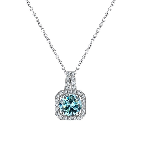 Moissanite Ketting 925 Sterling Zilver Ronde Slijping Vierkante Halo Hanger Elegante Glinsterende Sieraden Voor Dames