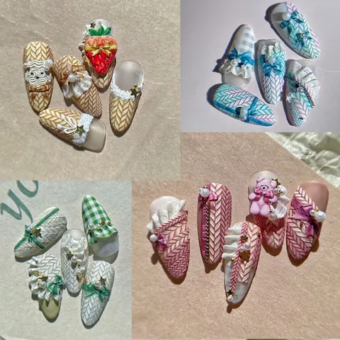 3D Embossed Nail Art Stickers Knitted Sweater Texture Manicure Decoration DIY Self Adhesive Ribbon Bow Design
