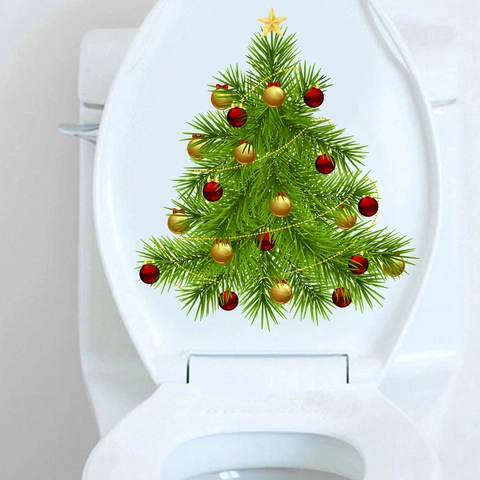 Weihnachtsbaum Wandaufkleber PVC Wasserdicht Urlaub Toilettendeckel Wandbild Aufkleber Mit Stern Und Kugel Ornamenten