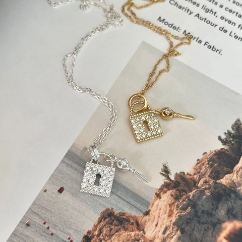 Collana Con Ciondolo A Lucchetto E Chiave In Argento Sterling 925 Con Zirconi Cubici Scintillanti Per Donna Gioielli Chic