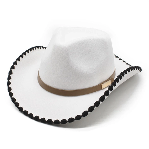 Western Cowboy Hat Fedora Wool Felt Wide Brim Vintage Jazz Hat With Leather Belt Buckle For Men Women Outdoor Fashion