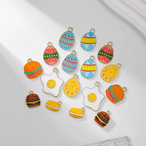 Breloques Alliage Emaille Pendentifs Oeufs Paques Burger Oeuf Frit Poulet Macaron Formes Pour Bijoux Bricolage