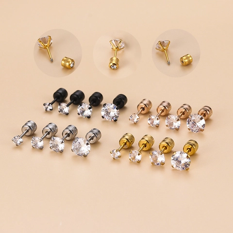 Stainless Steel Zircon Ear Cartilage Stud Earrings With Screw Back Fashion Piercing Jewelry For Women Men