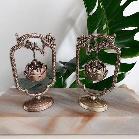 Legierung Hängender Weihrauchbrenner Lotusform Antik Bronze Finish Chinesischer Drache Kranich Vogel Desktop Deko