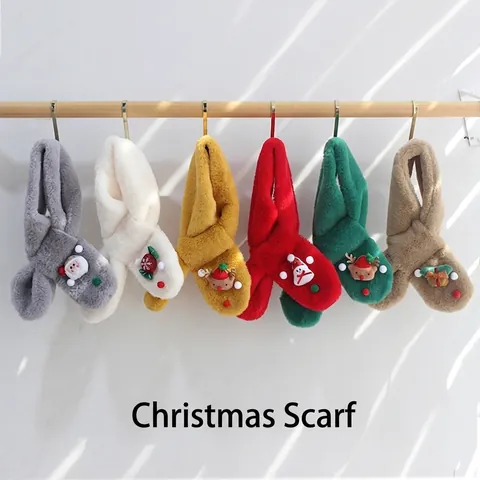 Sciarpa Peluche Di Natale Per Bambini Finta Pelliccia Di Coniglio Scaldacollo Cartone Animato Babbo Natale Renna Invernale