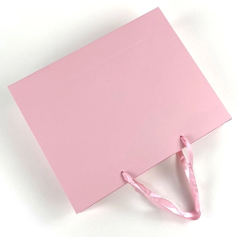 Pink Paper Gift Bag White Cardboard With Ribbon For Wedding Party Boutique Packaging Elegant Portable Tote