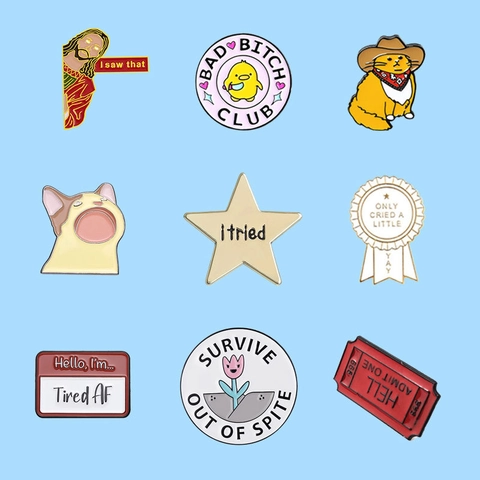 Creative Divertente Meme Spilla in Smalto Lega Lettera Stella Gatto Gesù Cartone Animato Spilla per Zaino Abbigliamento Gioielli