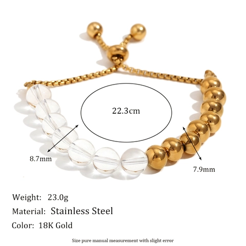 Adjustable Bolero Bracelet 18K Gold Plated Stainless Steel And Acrylic Beads Splicing Vintage Minimalist Jewelry Women