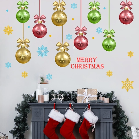 Pegatinas Pared Navidad PVC Copo Nieve Adorno Merry Christmas Decoración Ventanas Hogar Calcomanías Festivas