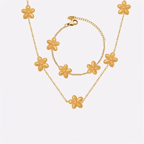 Titanstahl Vergoldete Blumen Halskette Und Armband Schmuck Süßes Gänseblümchen Motiv Eleganter Koreanischer Stil Accessoires Für Damen