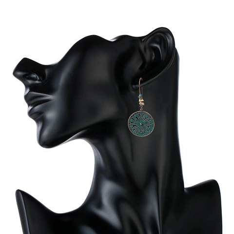 Pendientes Colgantes Bohemios Vintage Aleación Mandala Hueco Cuentas Poste De Hierro Joyería Étnica Retro Para Mujeres