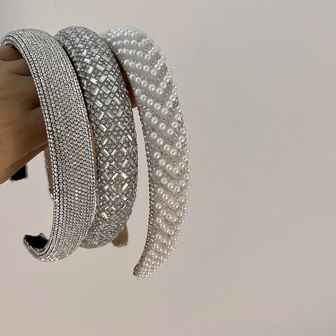 Cerchietto Imbottito Lucido Con Strass E Künstliche Perle Largo Elegante Stile Francese Accessorio Per Capelli Da Donna Fatto A Mano