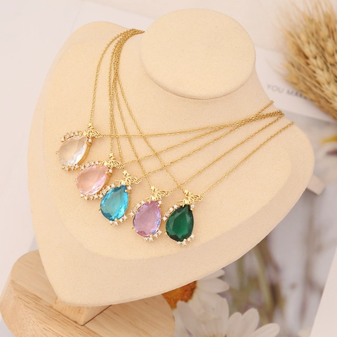 Collier Pendentif Ange Fée Goutte D'eau Acier Inoxydable Cuivre Plaqué Or Verre Zircon Mode Chaîne De Clavicule Femmes