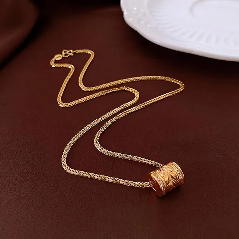 Collar Con Colgante De Cilindro Cobre Chapado En Oro Circón Talla De Hoja Joyería De Lujo Para Mujer