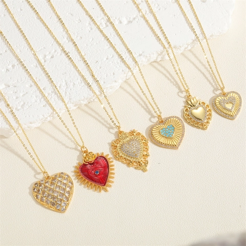 Collana Con Ciondolo A Cuore Rame Zircone Smalto Lusso Placcato Oro 14K Gioielli Alla Moda Retro Per Donna
