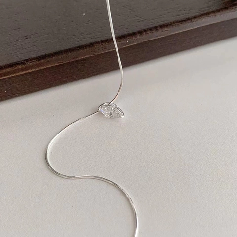 Elegant 925 Sterling Silver Water Drop Pendant Necklace For Women Minimalist Marquise Rhinestone Clavicle Chain Jewelry