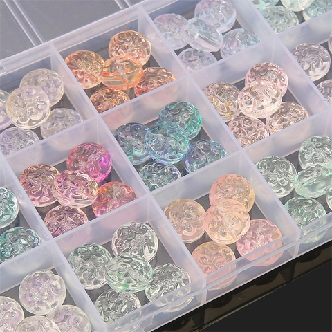 Glass Beads Swirl Pattern Embossed Transparent Flat Round Jelly Color Diy Jewelry Making Bracelet Findings Craft Supplies