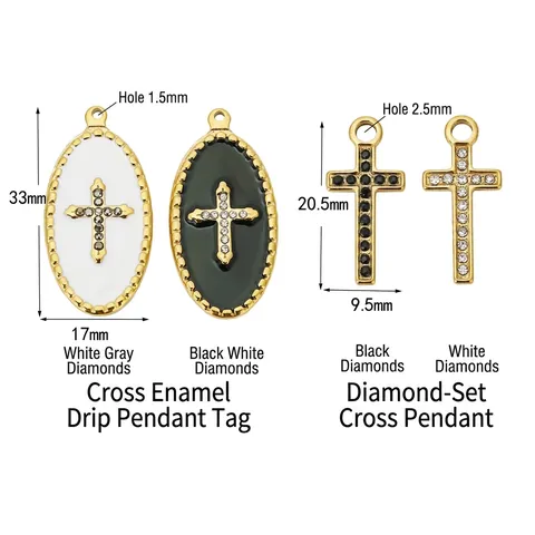 Ciondoli A Croce In Acciaio Inossidabile Smalto Olio Ovale Fascino Strass Zircone Vintage DIY Creazione Gioielli Religiosi