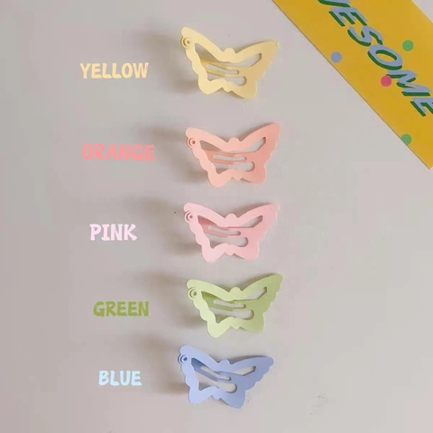 Cute Butterfly Hair Clips For Girls Candy Colors Matte Rubber Paint Alloy Snap Clips Hollow Out Butterfly Hairpins Accessories