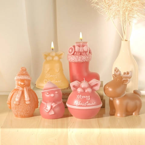 Christmas Silicone Molds 3D Reindeer Snowman Bell Sock Shapes For DIY Scented Candle Gypsum Resin Handmade Crafting