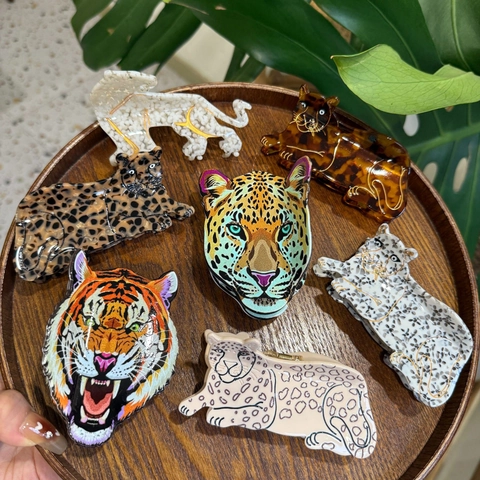 Pinzas Para El Cabello Con Forma De Animal Acetato Estampado De Leopardo Tigre León Accesorios Para El Cabello Mujer