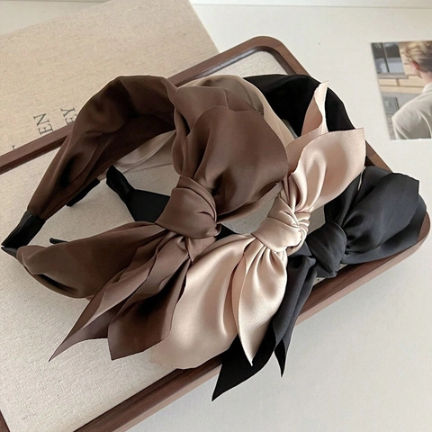 Large Double Layer Bow Headband Satin Wide Side Hair Hoop Elegant Korean Style Headpiece For Women