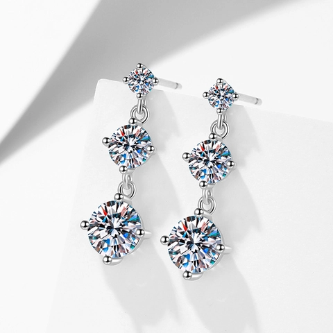 S925 Sterling Silver Moissanite Stud Earrings For Women D Color Round Cut Stepped Rhinestone Earrings Jewelry With GRA Certificate