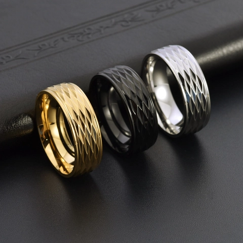 Herren Ring Titan Edelstahl Rautenmuster Geometrischer Punk Stil Mode Band Männerschmuck