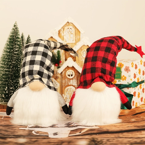 Weihnachtsgnom Dekoration Rudolph Plüsch Gesichtslos Puppe Mit LED Licht Karo Hut Für Zuhause Feiertag Tischschmuck