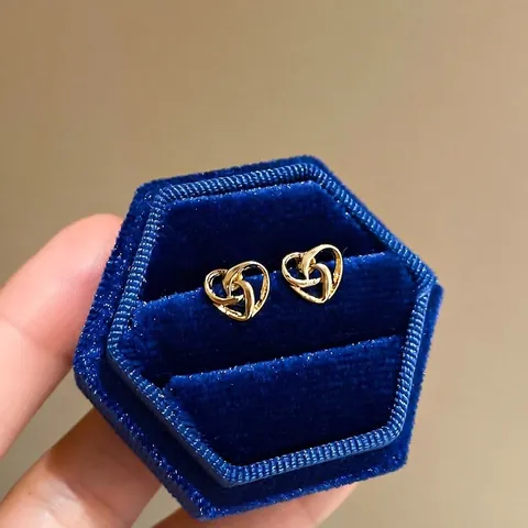 Minimalistische Verstrengelde Holle Hart Oorknopjes Legering Sieraden Met 925 Sterling Zilveren Oorknopjes Voor Dames