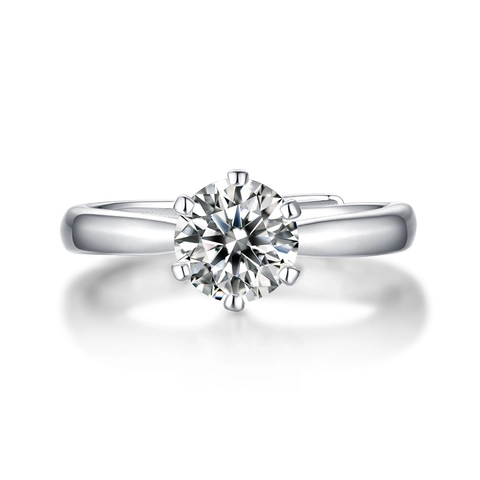 925 Sterling Silber Moissanit Verstellbarer Ring Klassisch Sechs-Klauen-Solitär Luxus Verlobung Hochzeit Schmuck Für Damen