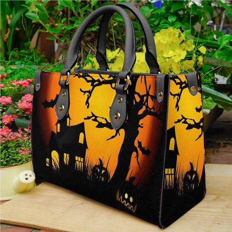 Borsa A Mano Da Donna In Pelle Con Stampa Zucca Casa Stregata Halloween Moda Street Borsa A Tracolla